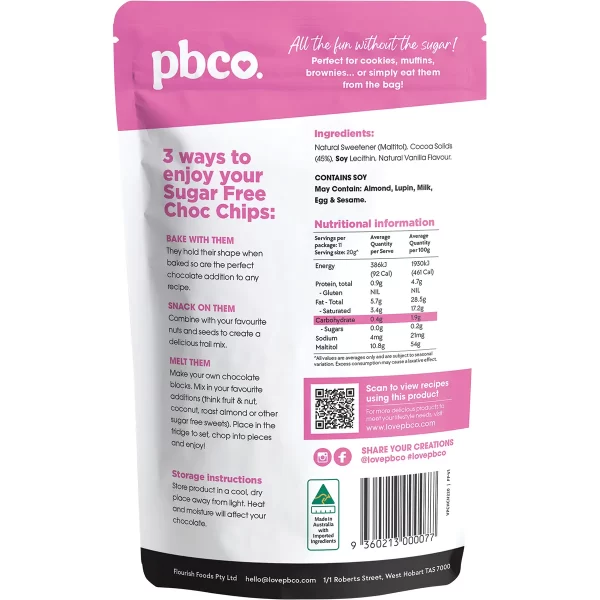 PBCo. 98% Sugar Free Chocolate Chips - Image 2